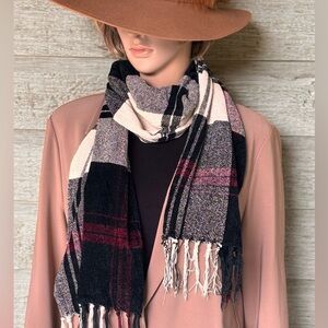 Jessica Soft Plaid Chenille Viscose Scarf with Fringes